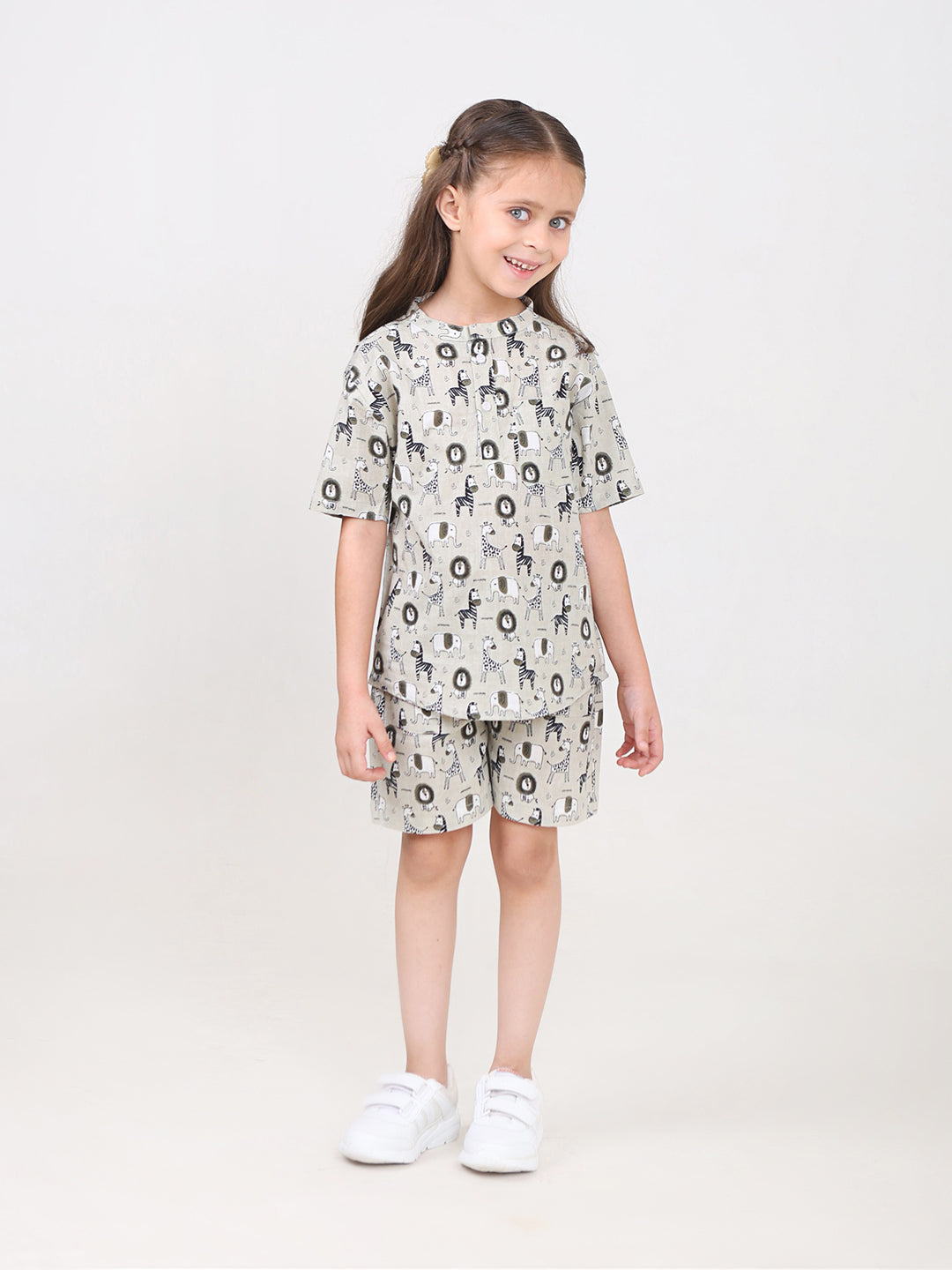Kids Cotton Half Sleeves Co-ords Set For Unisex (Giraffe Print)