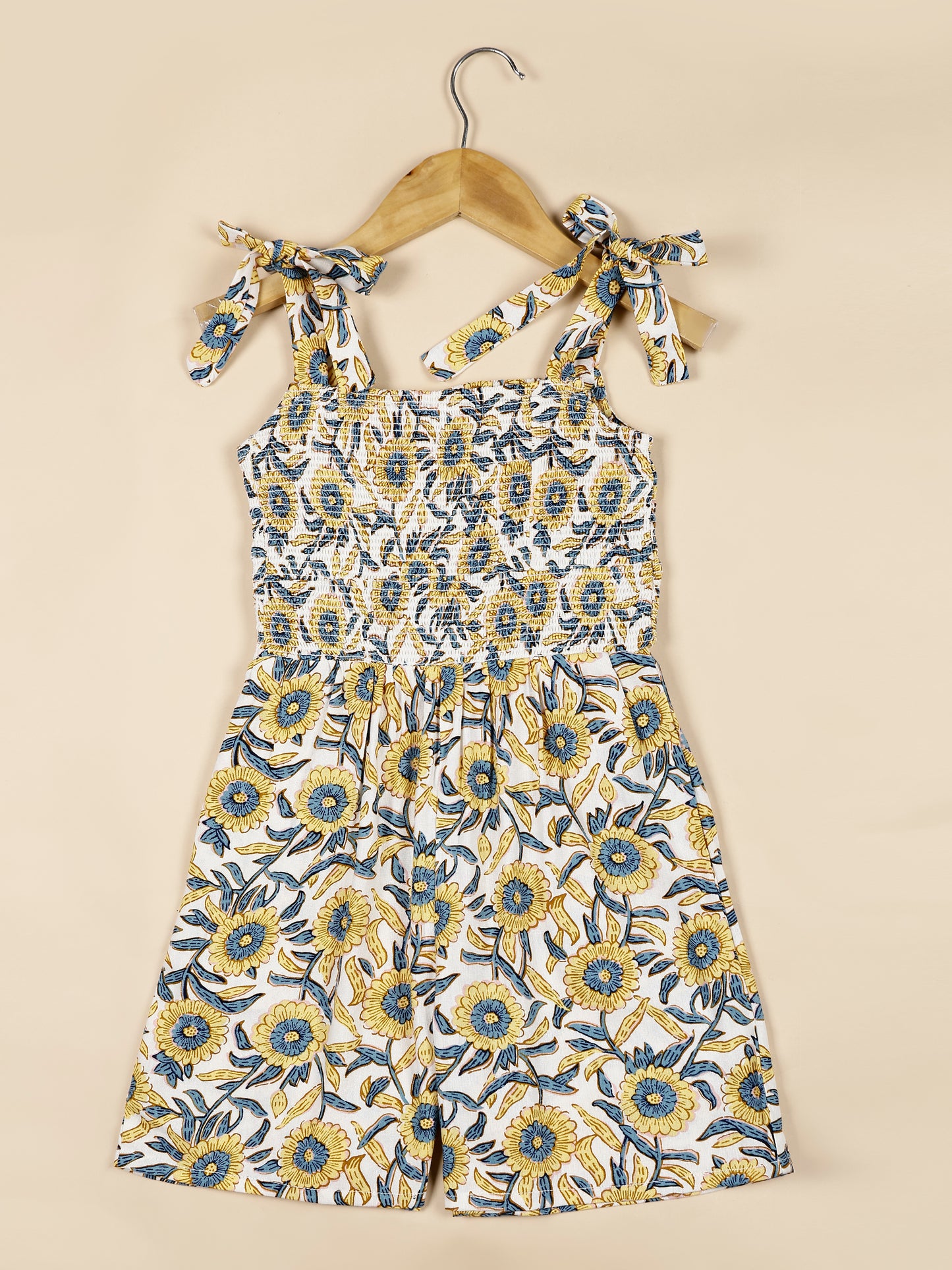 Yellow Floral Print Jumpsuit for Girls