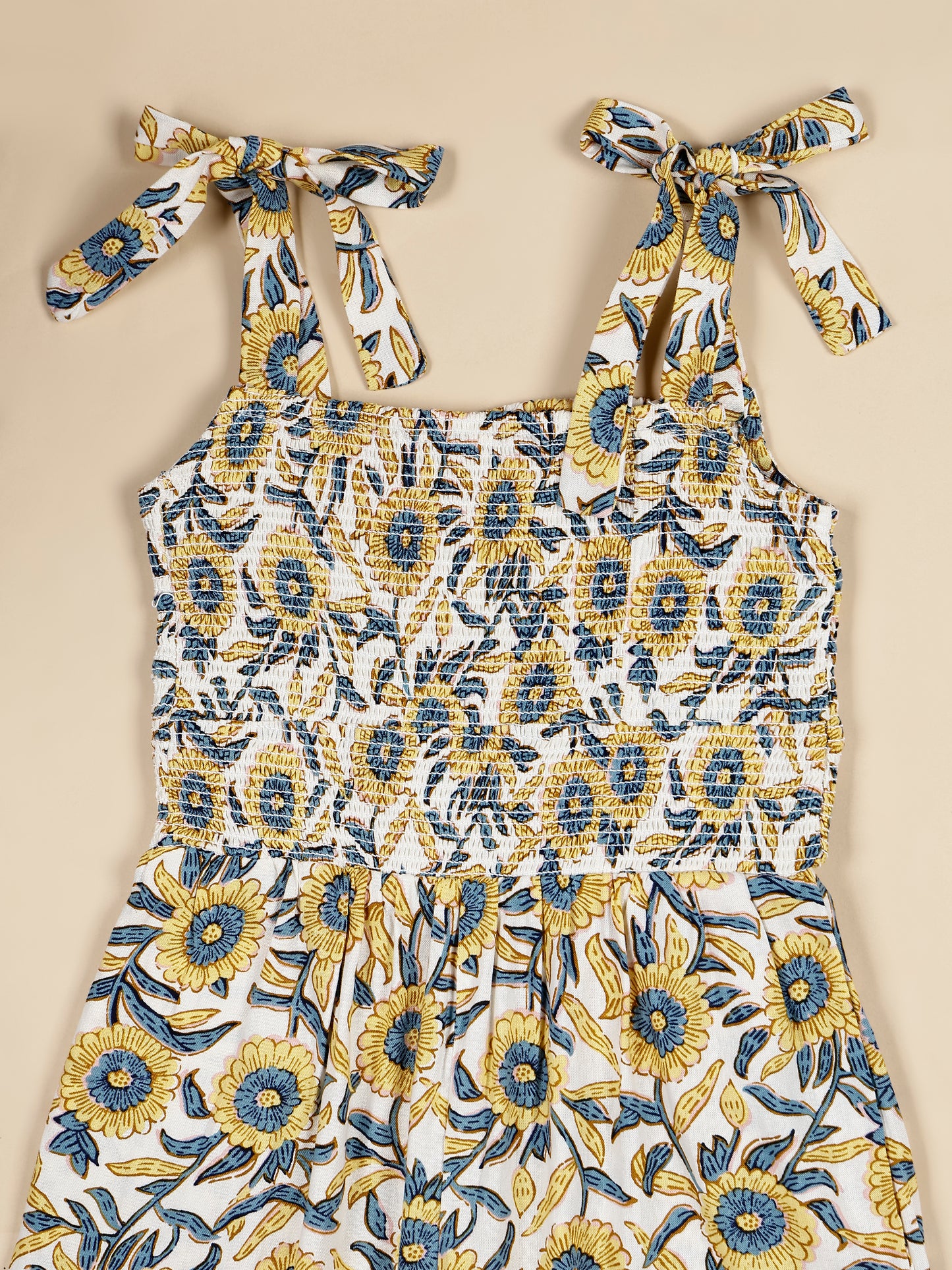 Yellow Floral Print Jumpsuit for Girls