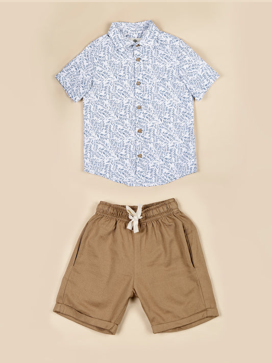 White Printed Shirt with Brown Shorts