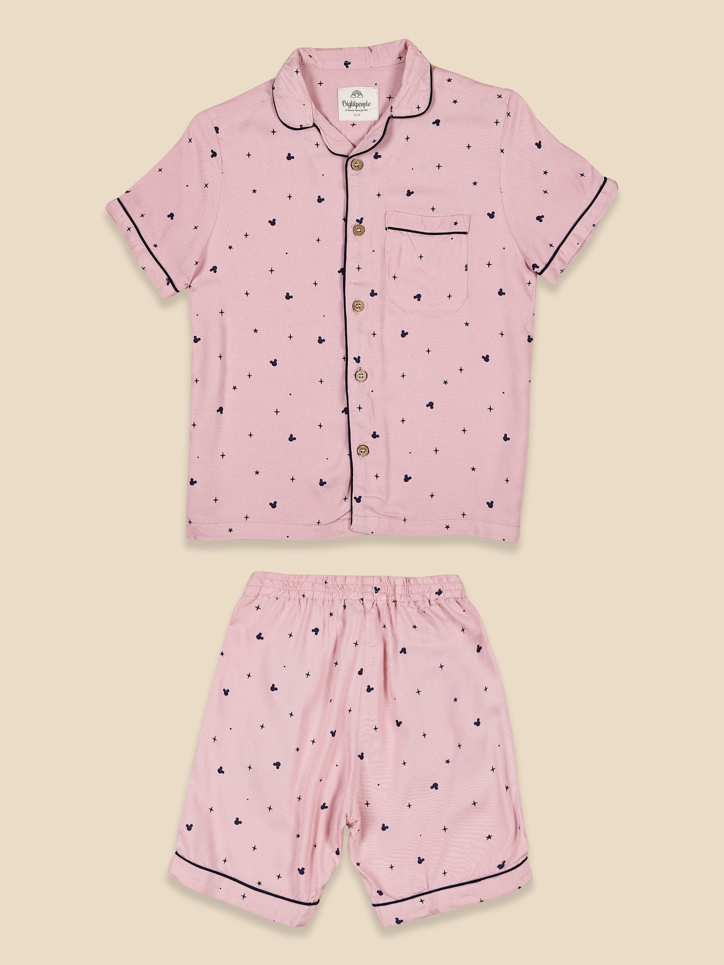 Notched Collared SleepSuits in Mickey Print for Girls