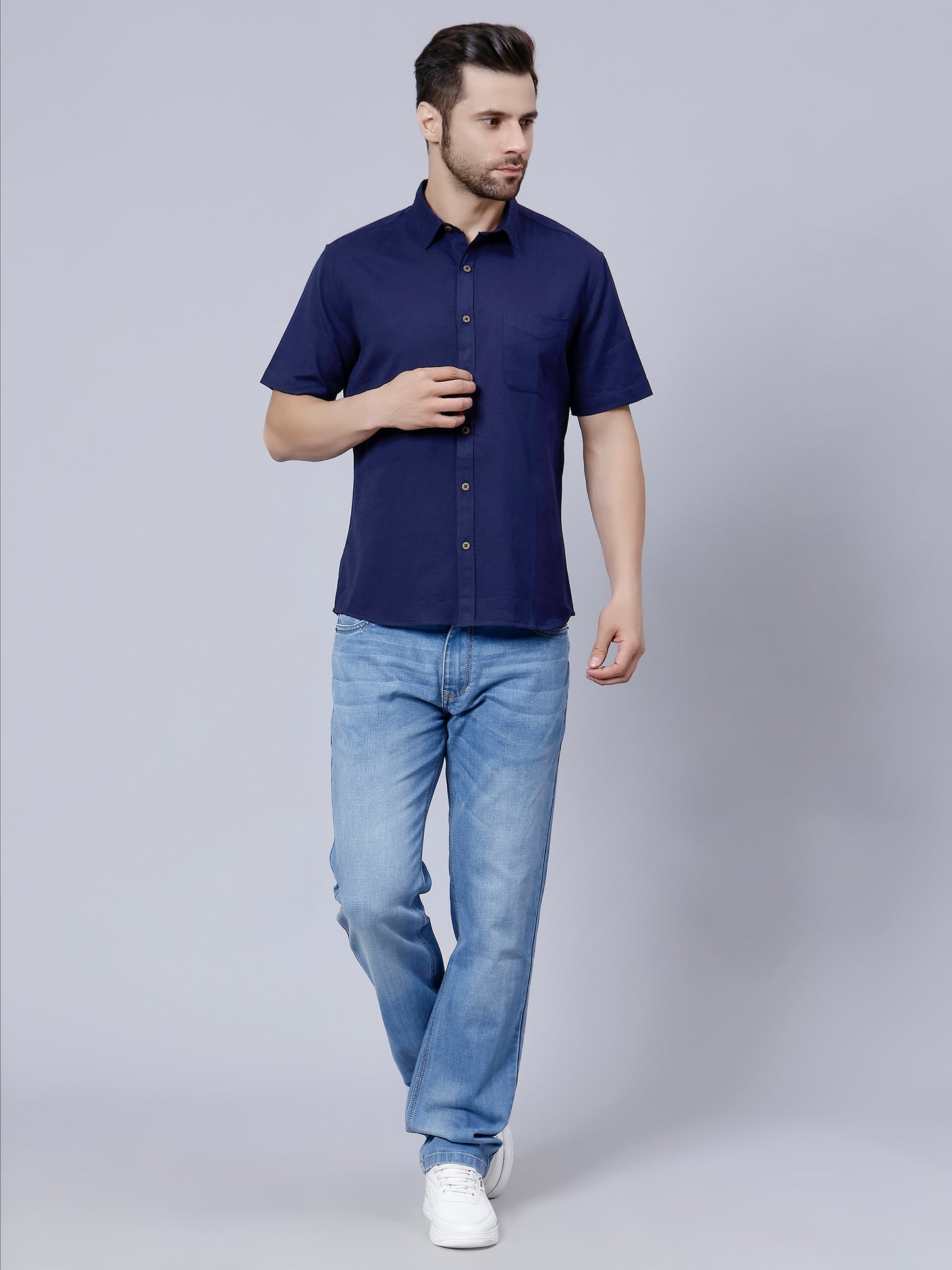Linen Shirt for Men- Navy