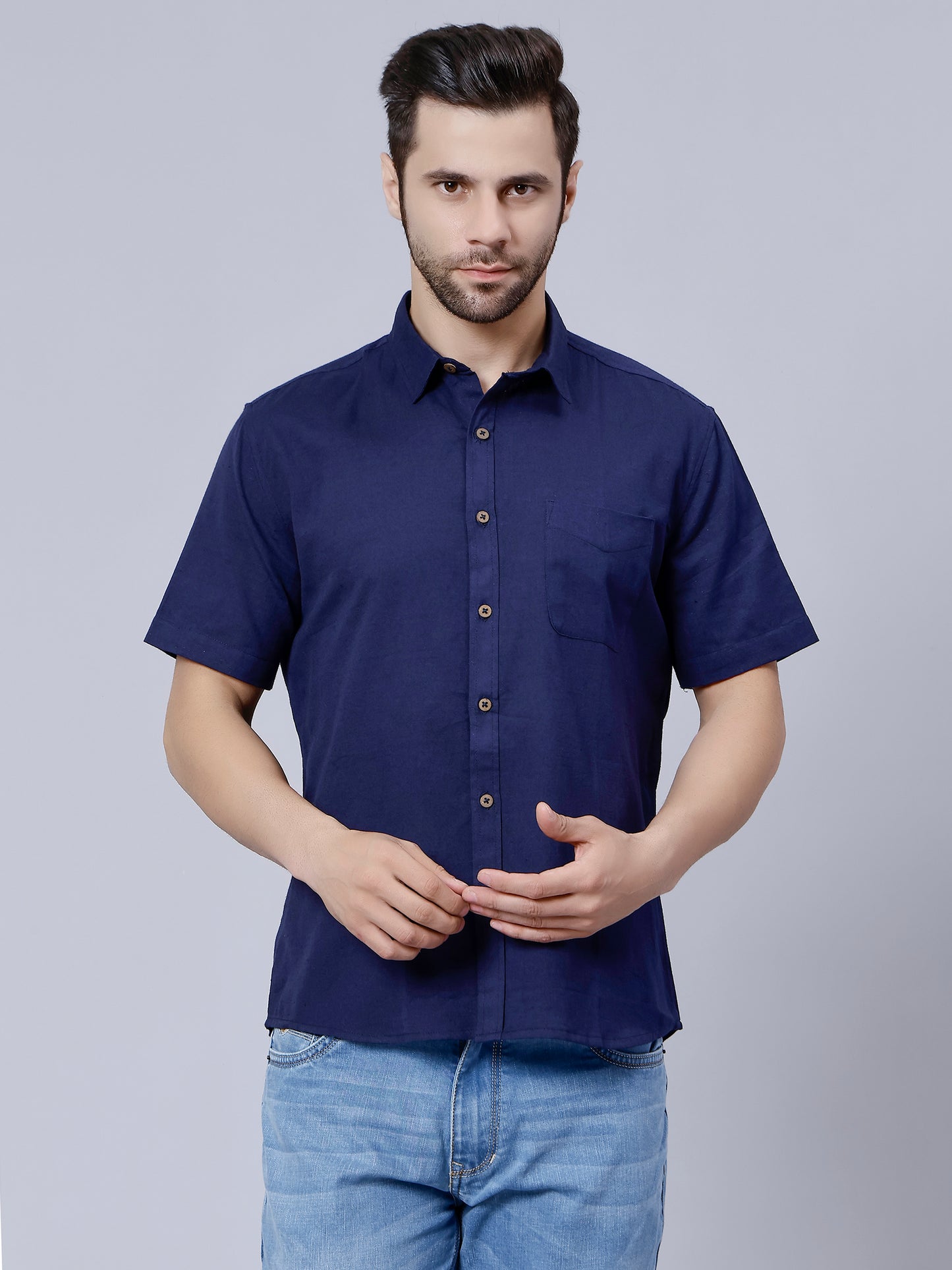 Linen Shirt for Men- Navy
