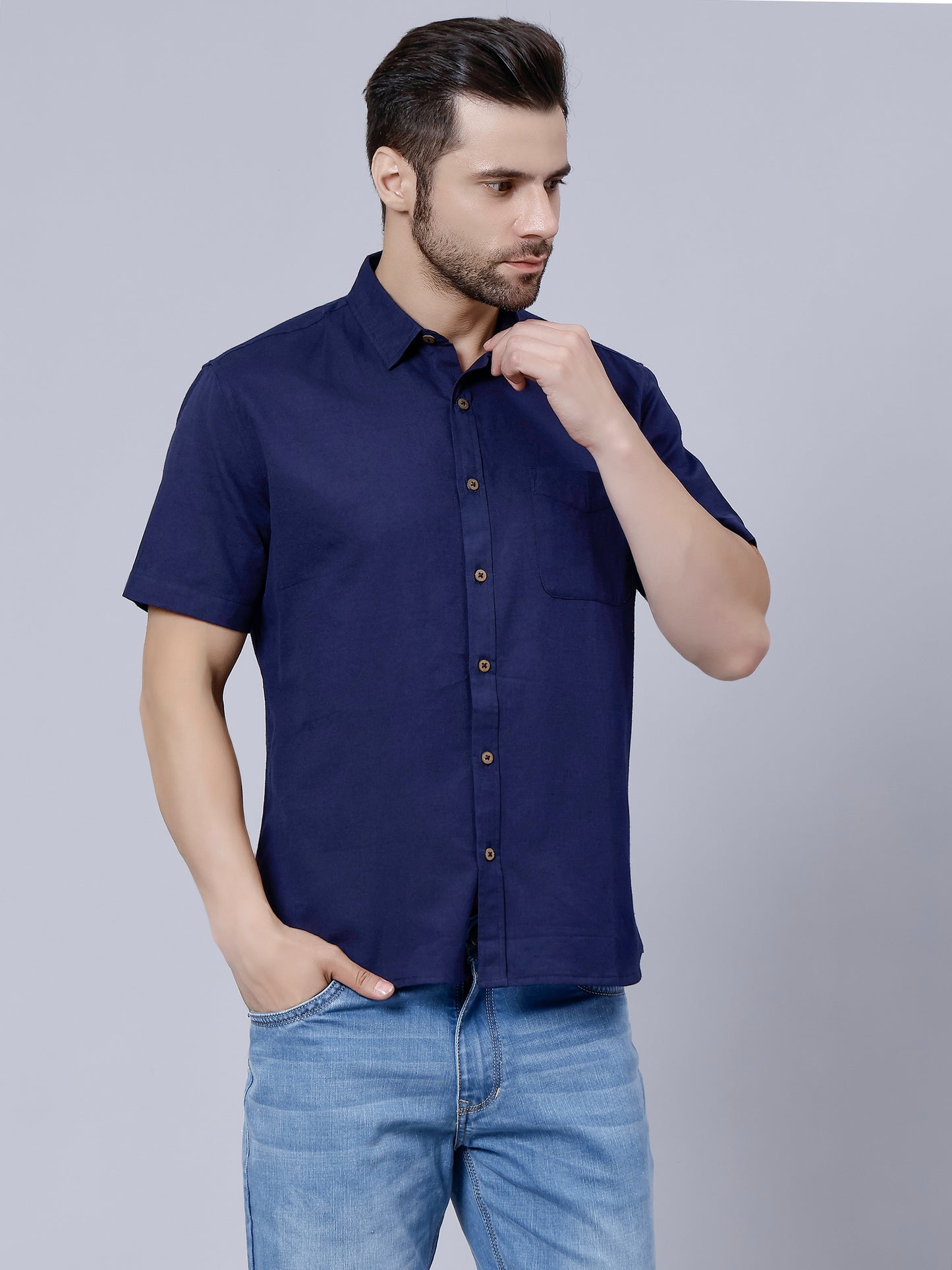 Linen Shirt for Men- Navy