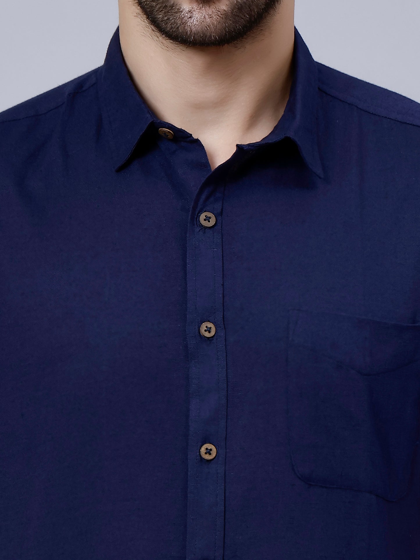 Linen Shirt for Men- Navy