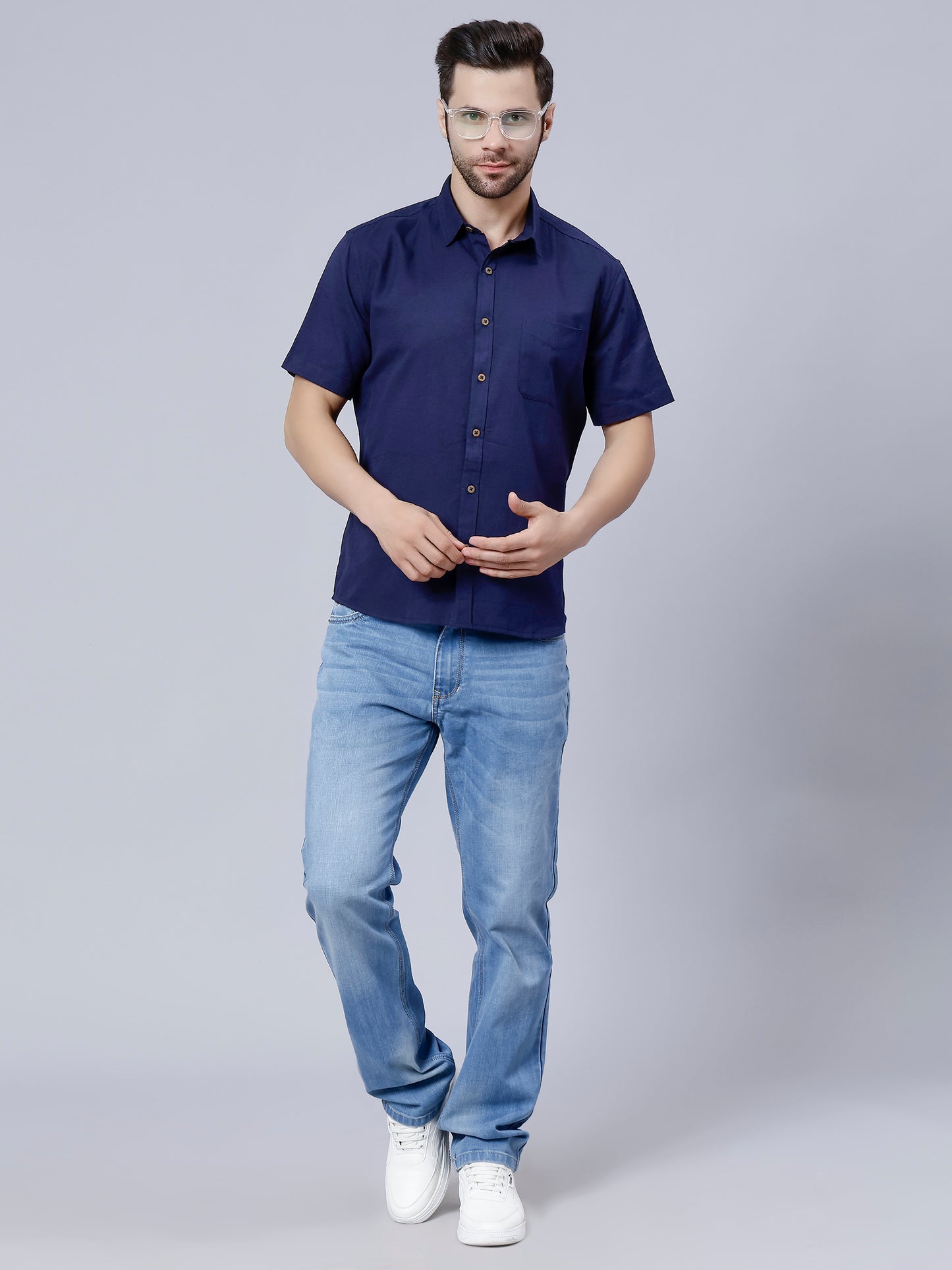 Linen Shirt for Men- Navy