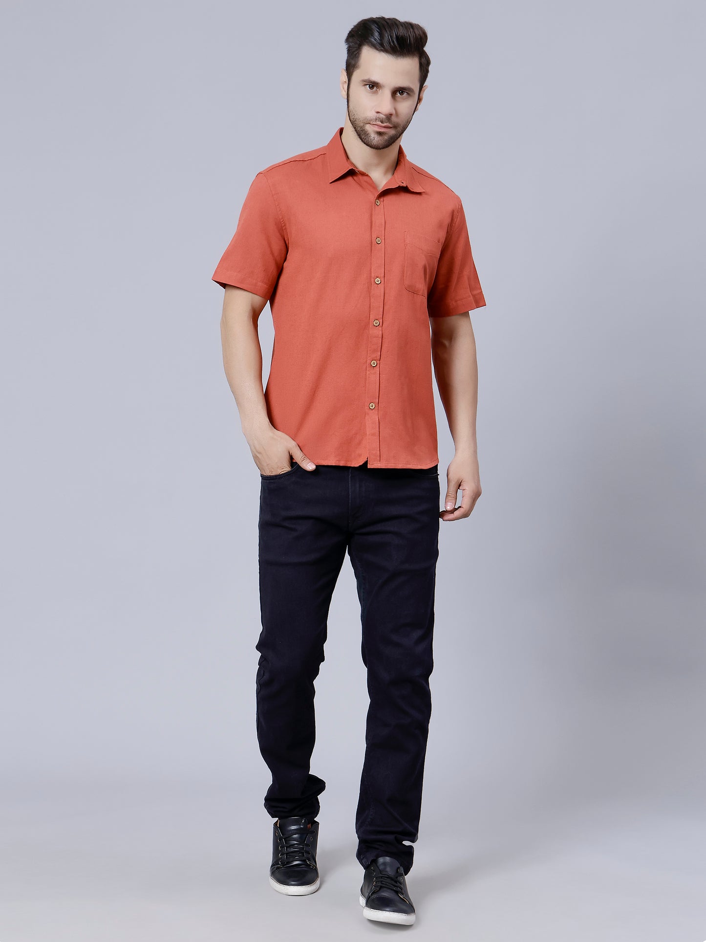 Linen Shirt for Men- Rust