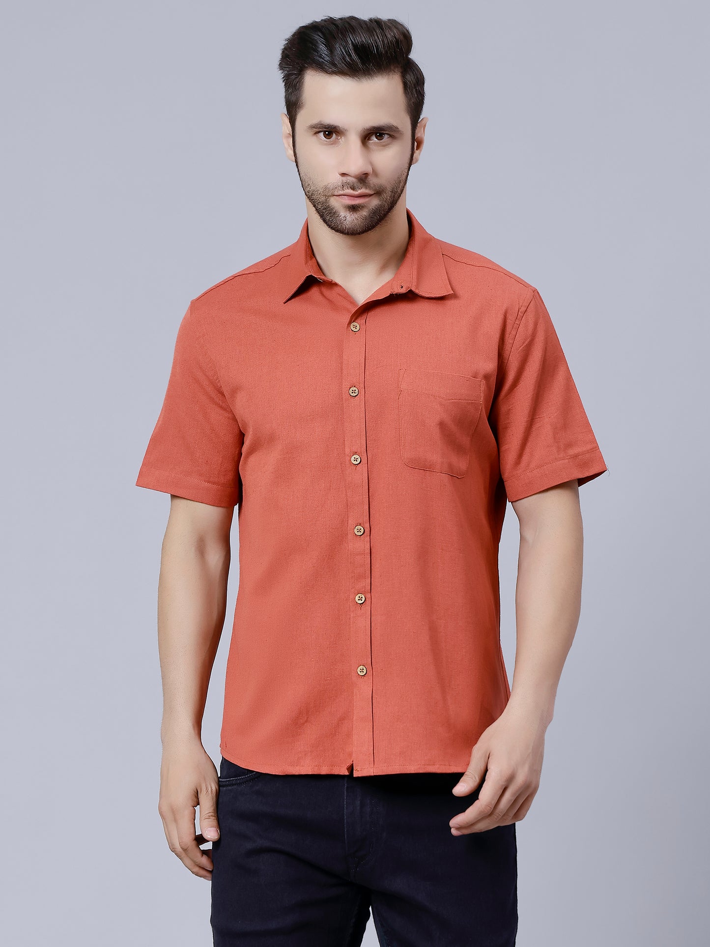 Linen Shirt for Men- Rust
