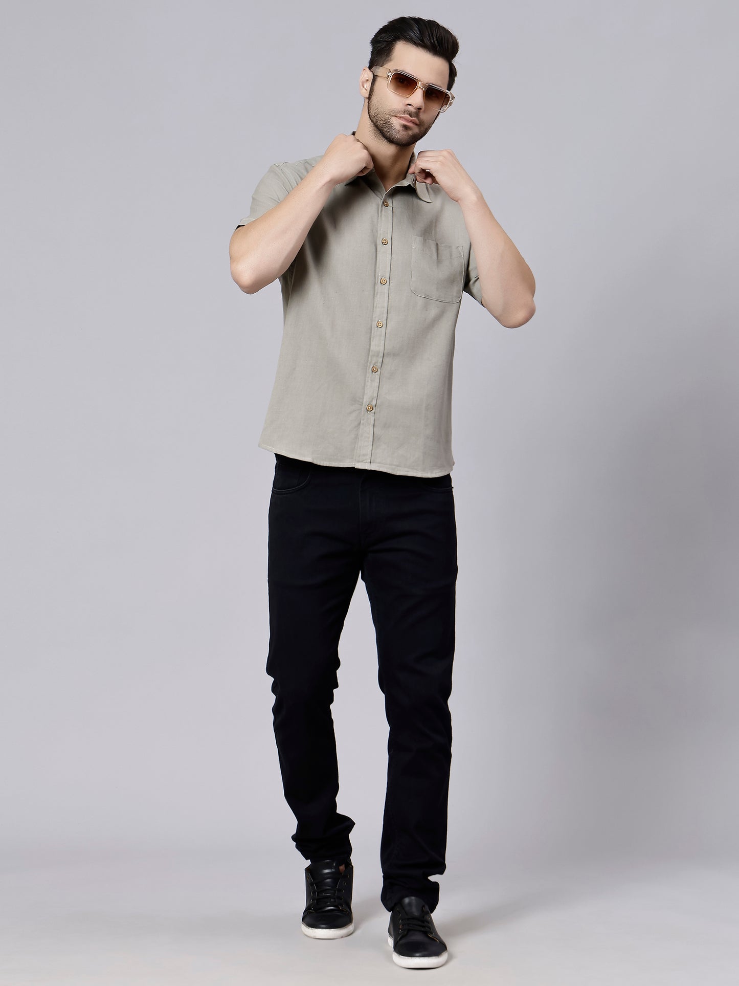 Linen Shirt for Men- Grey