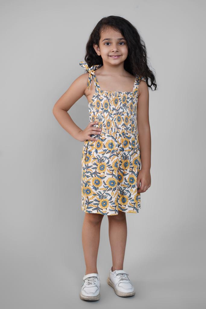 Yellow Floral Print Jumpsuit for Girls