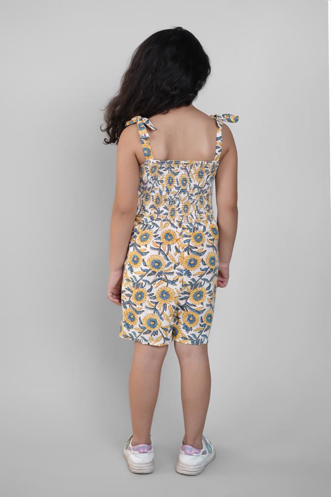 Yellow Floral Print Jumpsuit for Girls