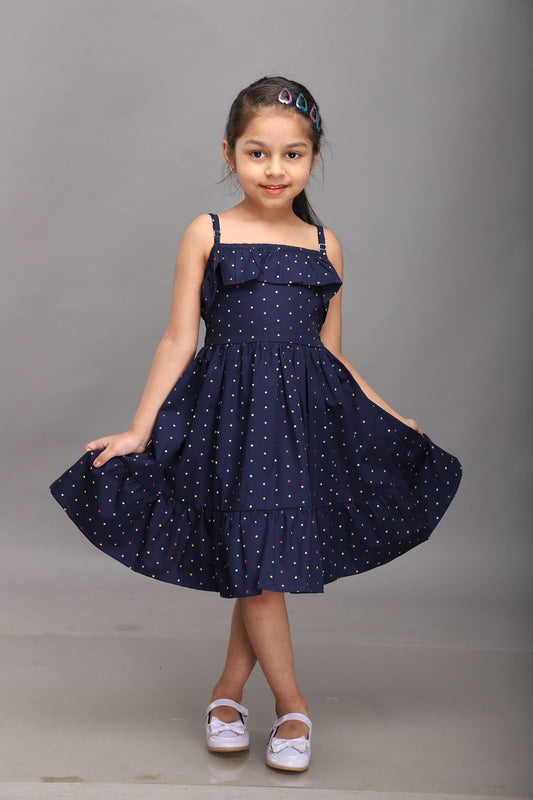 Classic Navy Polka Dotted Strappy Summer Dress