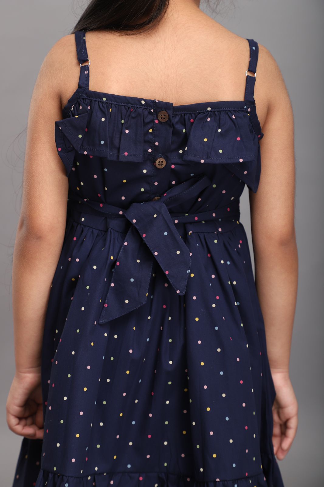 Classic Navy Polka Dotted Strappy Summer Dress