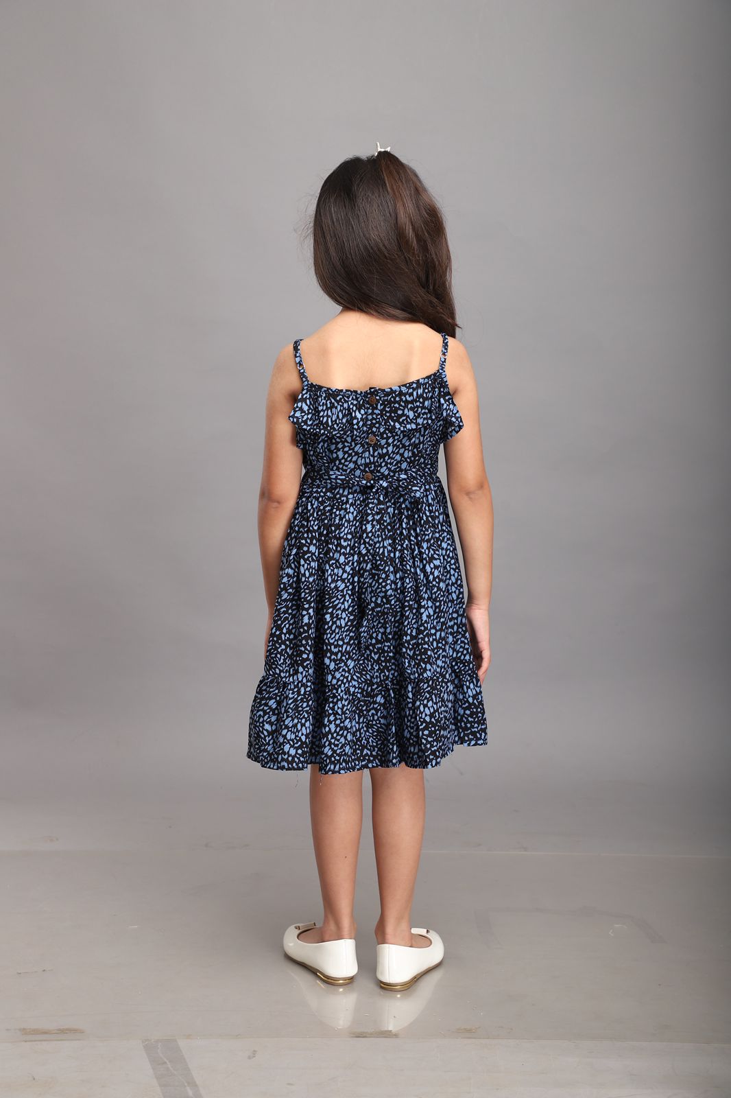 Black and Blue Printed Strappy Summer Dress