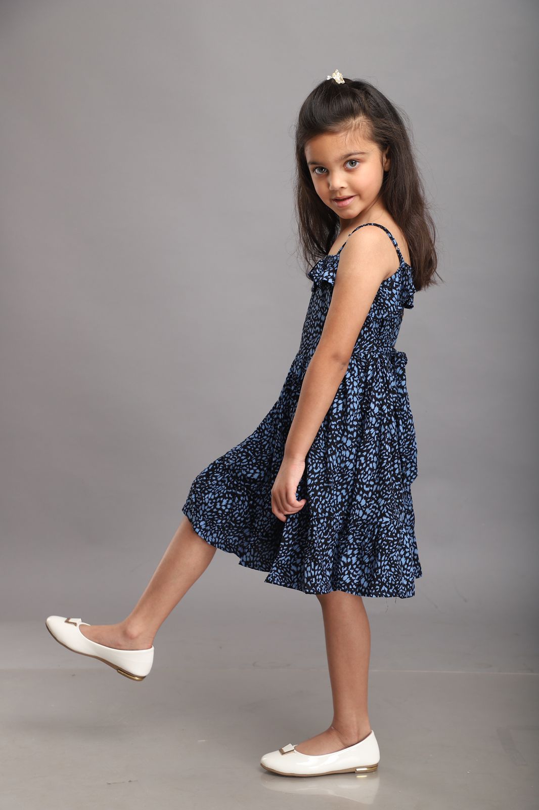 Black and Blue Printed Strappy Summer Dress