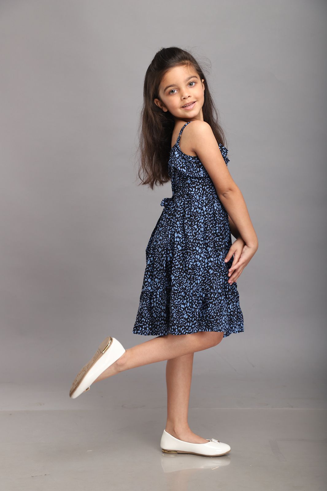 Black and Blue Printed Strappy Summer Dress