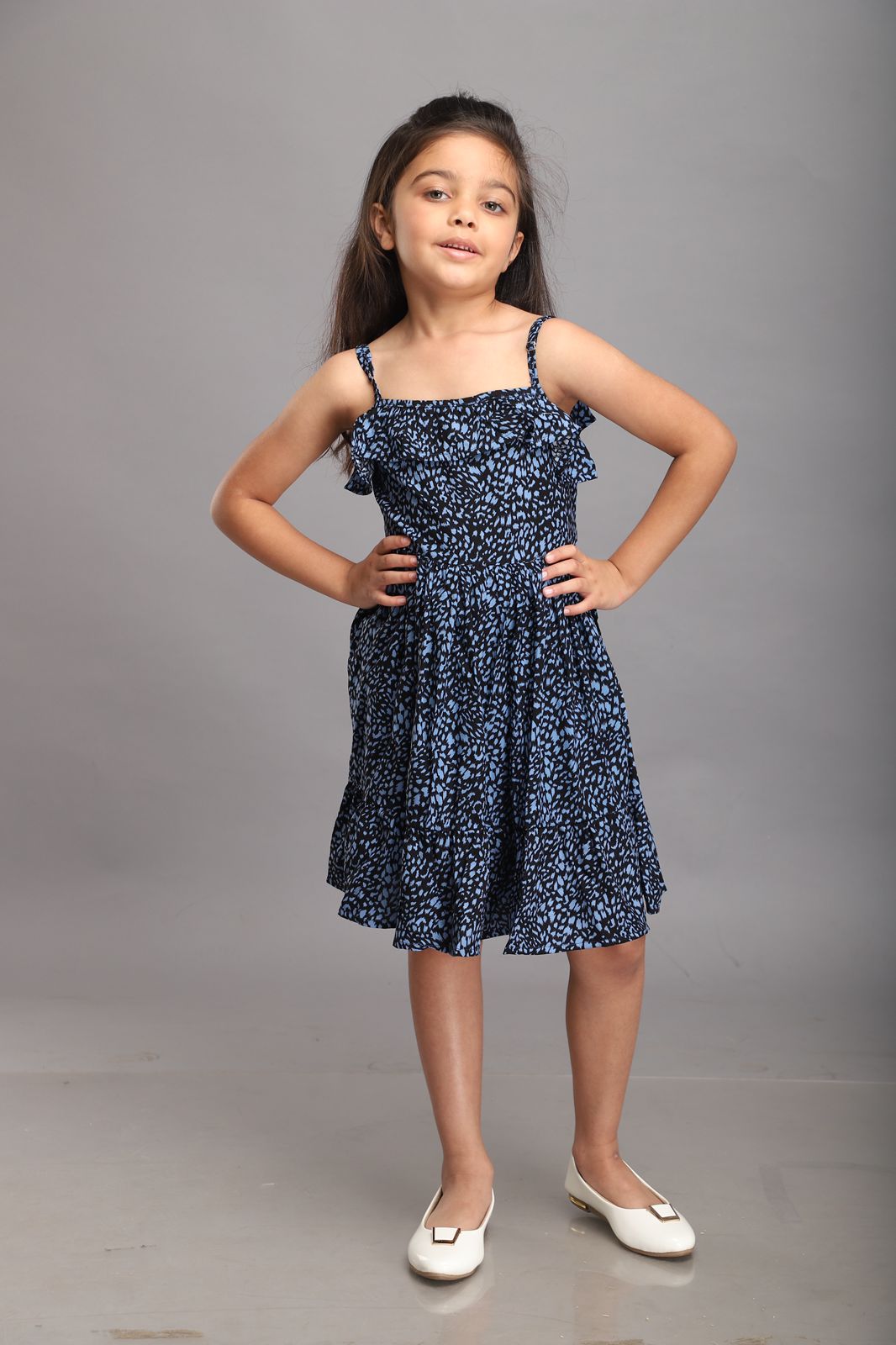 Black and Blue Printed Strappy Summer Dress