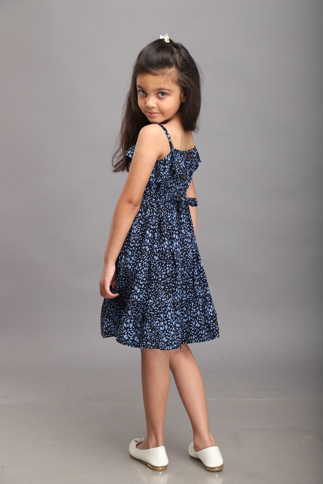 Black and Blue Printed Strappy Summer Dress