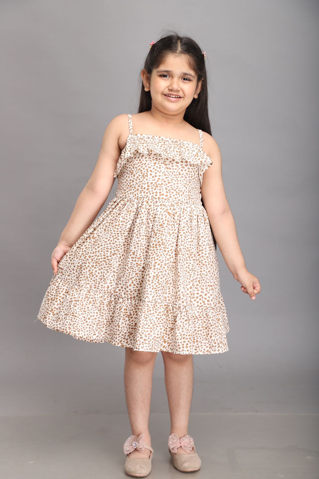 Animal Print Strappy Summer Dress- White