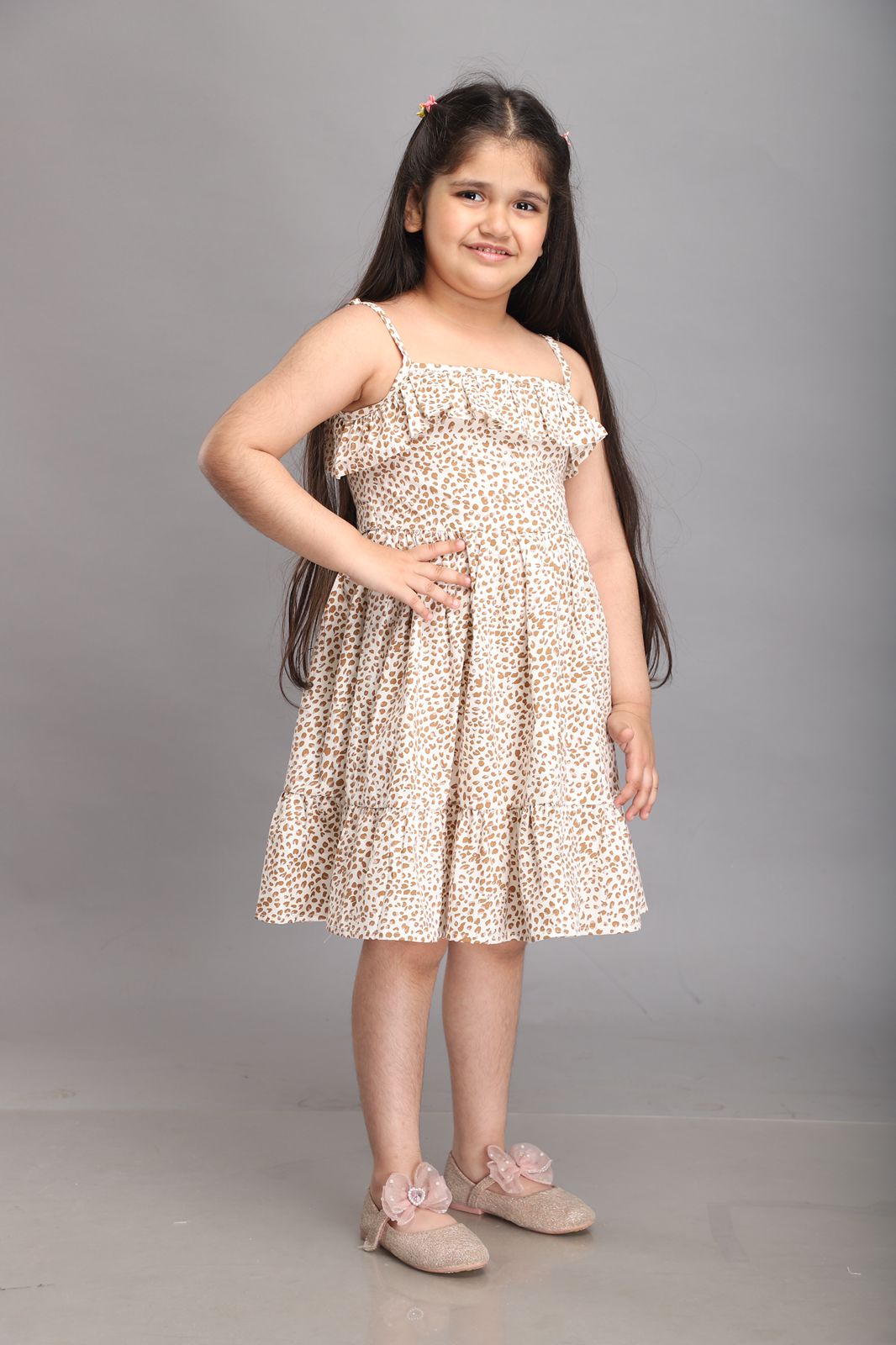 Animal Print Strappy Summer Dress- White