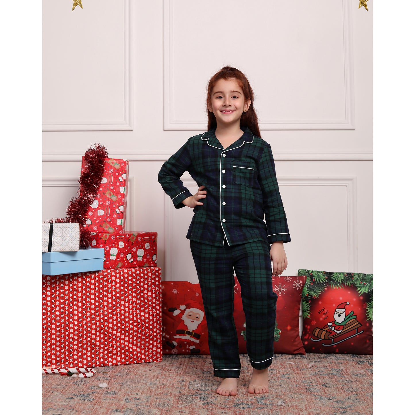 Classic Christmas Green Plaid PJ Set for Girls & Boys