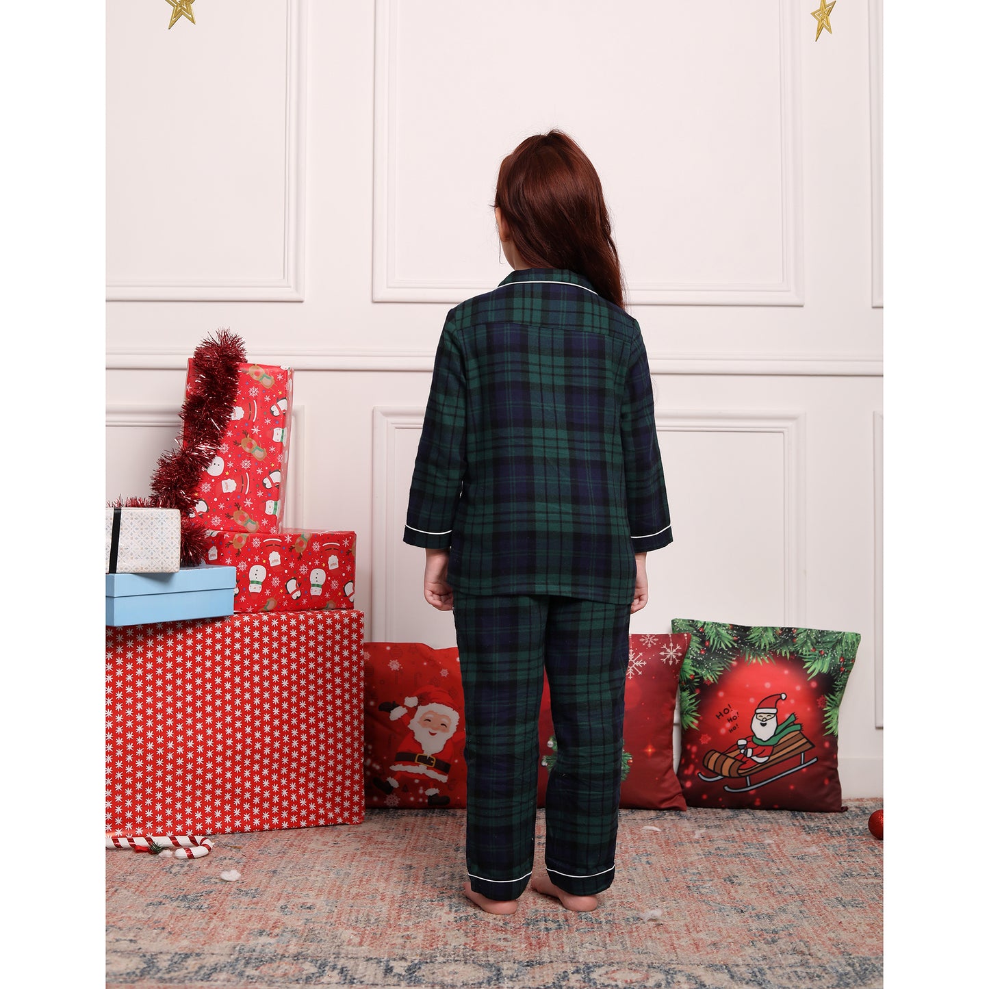 Classic Christmas Green Plaid PJ Set for Girls & Boys