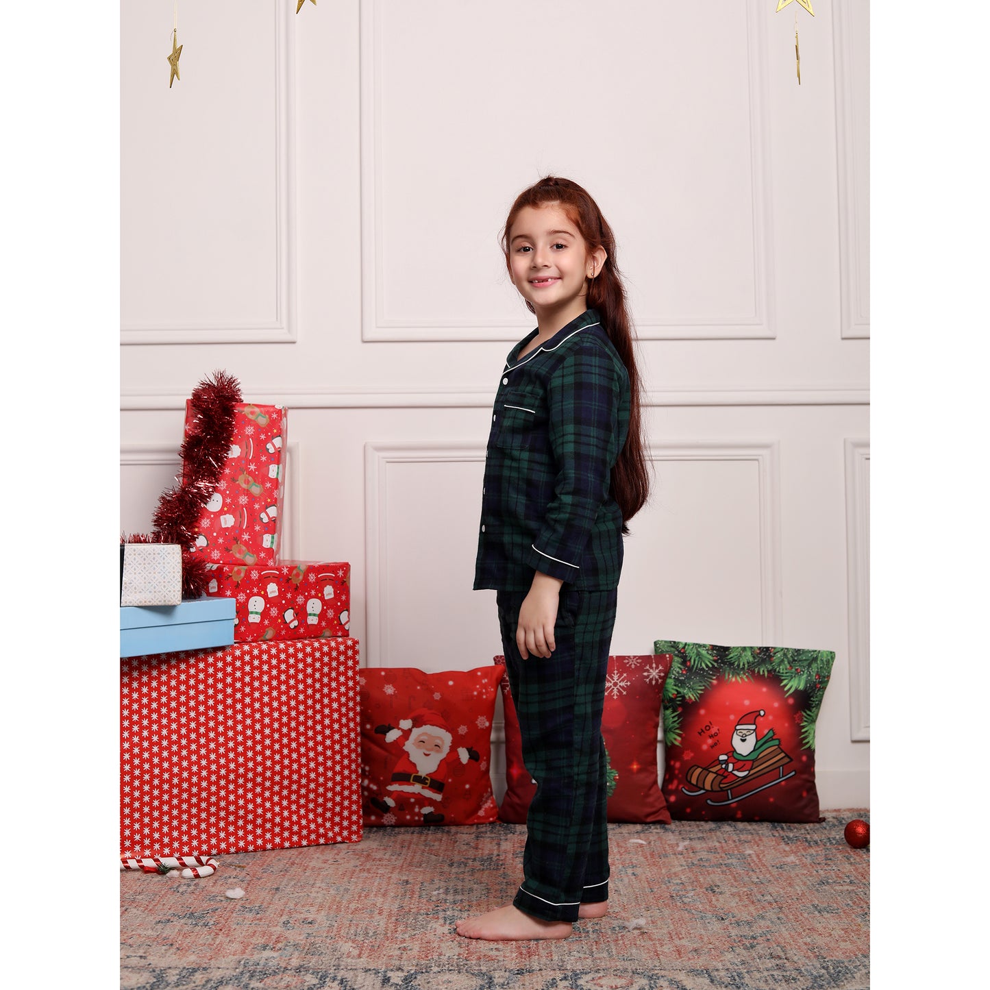 Classic Christmas Green Plaid PJ Set for Girls & Boys