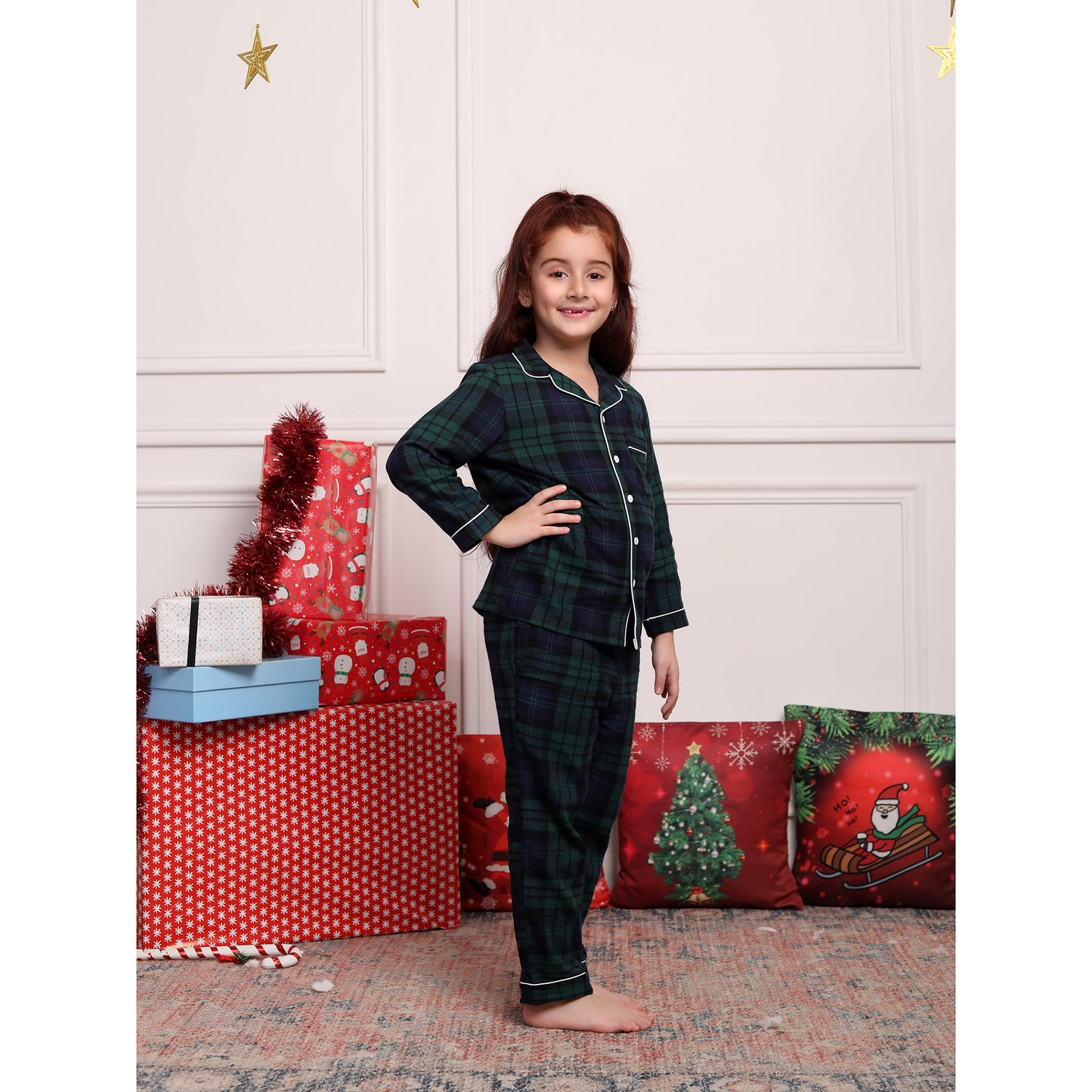 Classic Christmas Green Plaid PJ Set for Girls & Boys