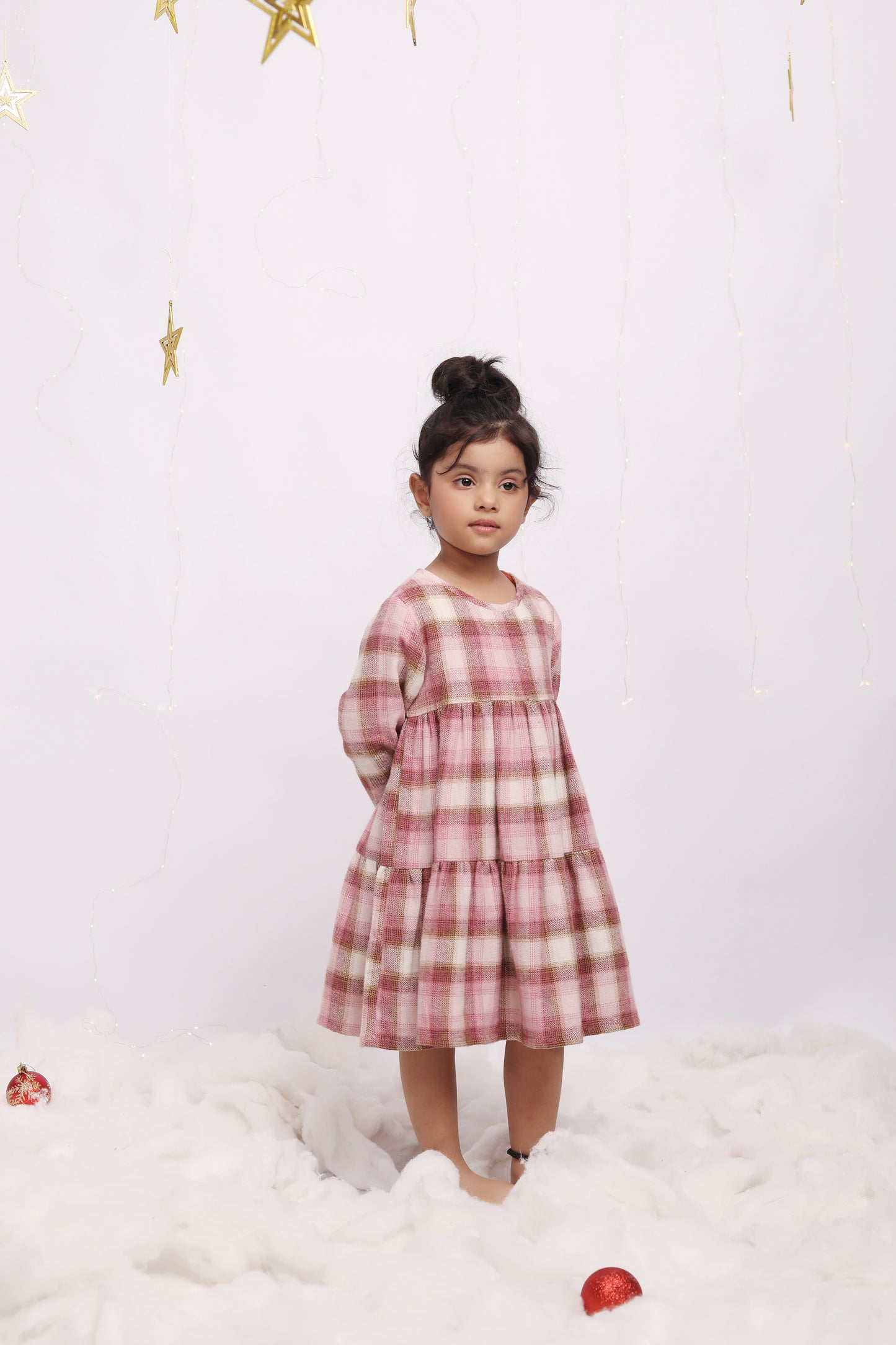Pink & Brown Checks Christmas Flannel Dress
