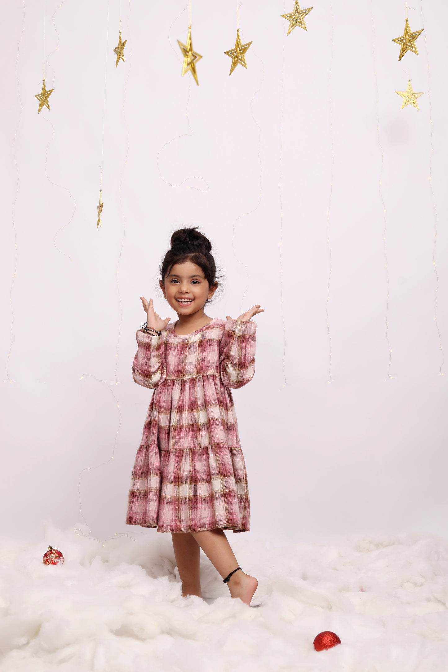 Pink & Brown Checks Christmas Flannel Dress