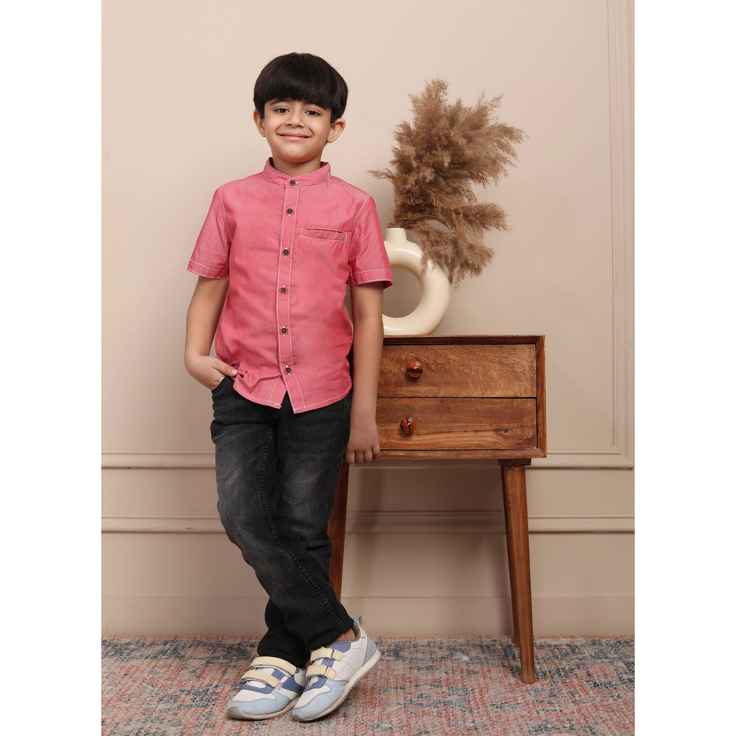 Mandarin Style Red Shirt