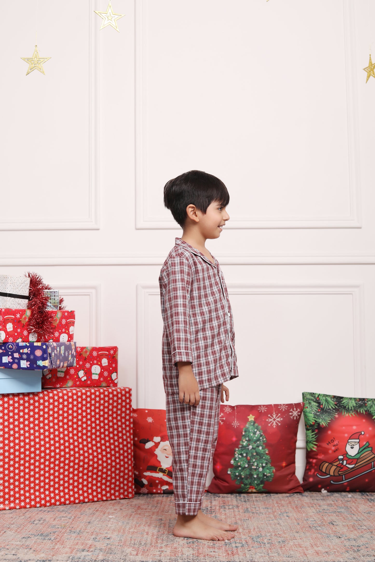 Christmas Maroon & White Night Suits For Girls & Boys