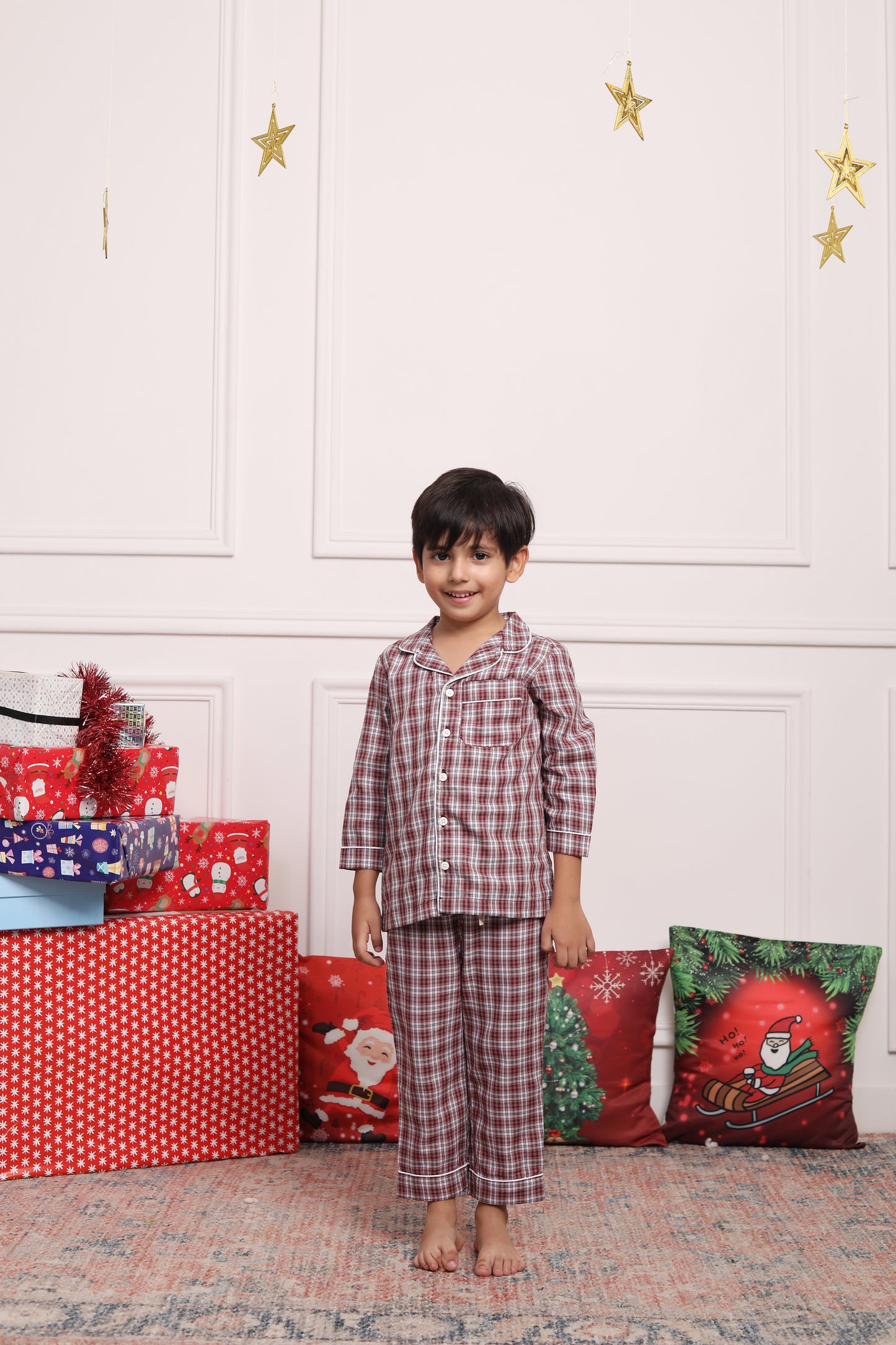 Christmas Maroon & White Night Suits For Girls & Boys