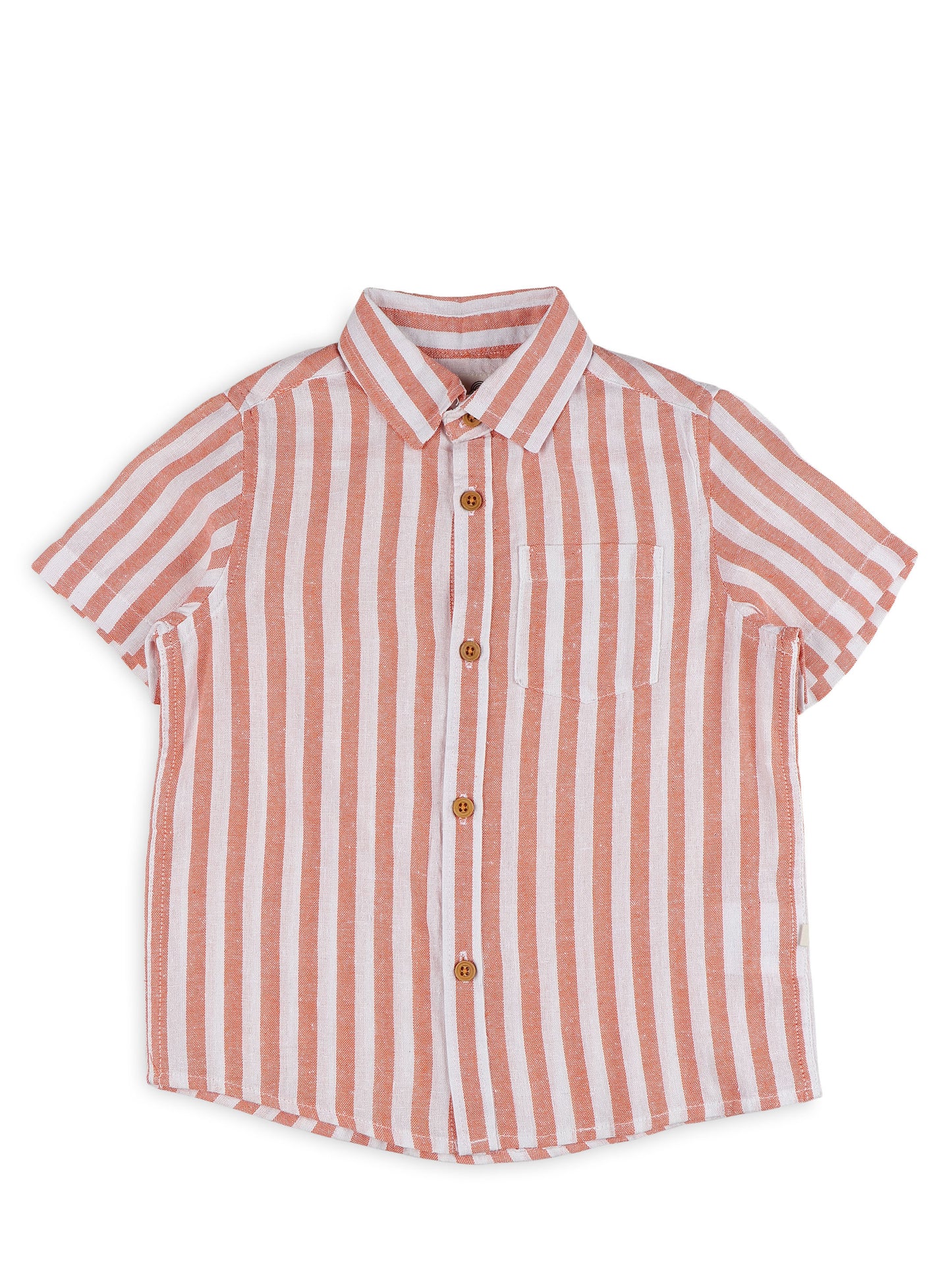Spread Collar Striped Linen Shirt For Boys - Orange