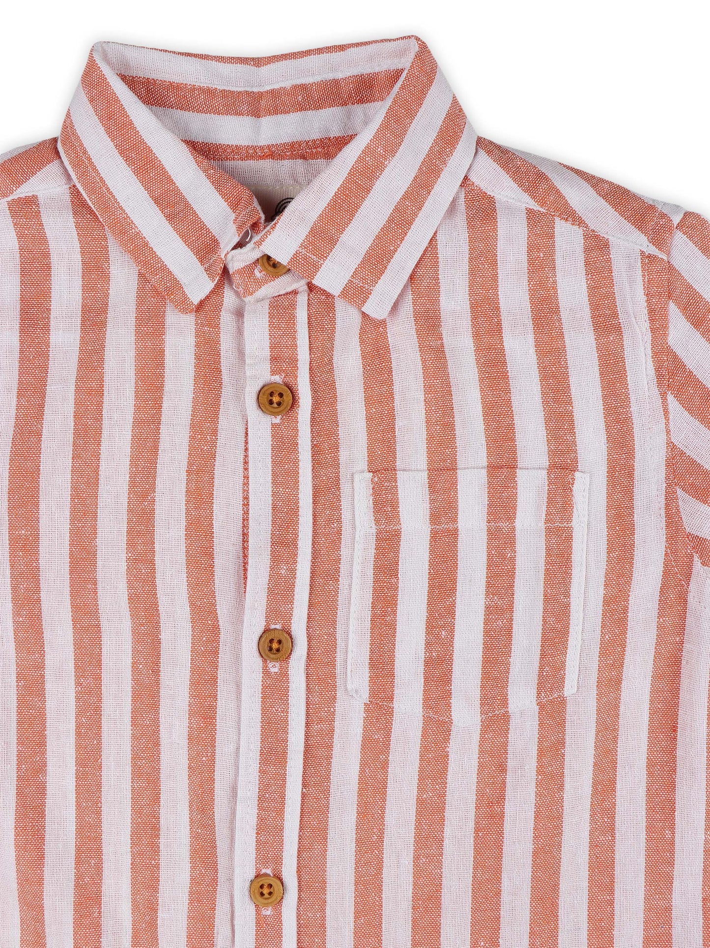 Spread Collar Striped Linen Shirt For Boys - Orange