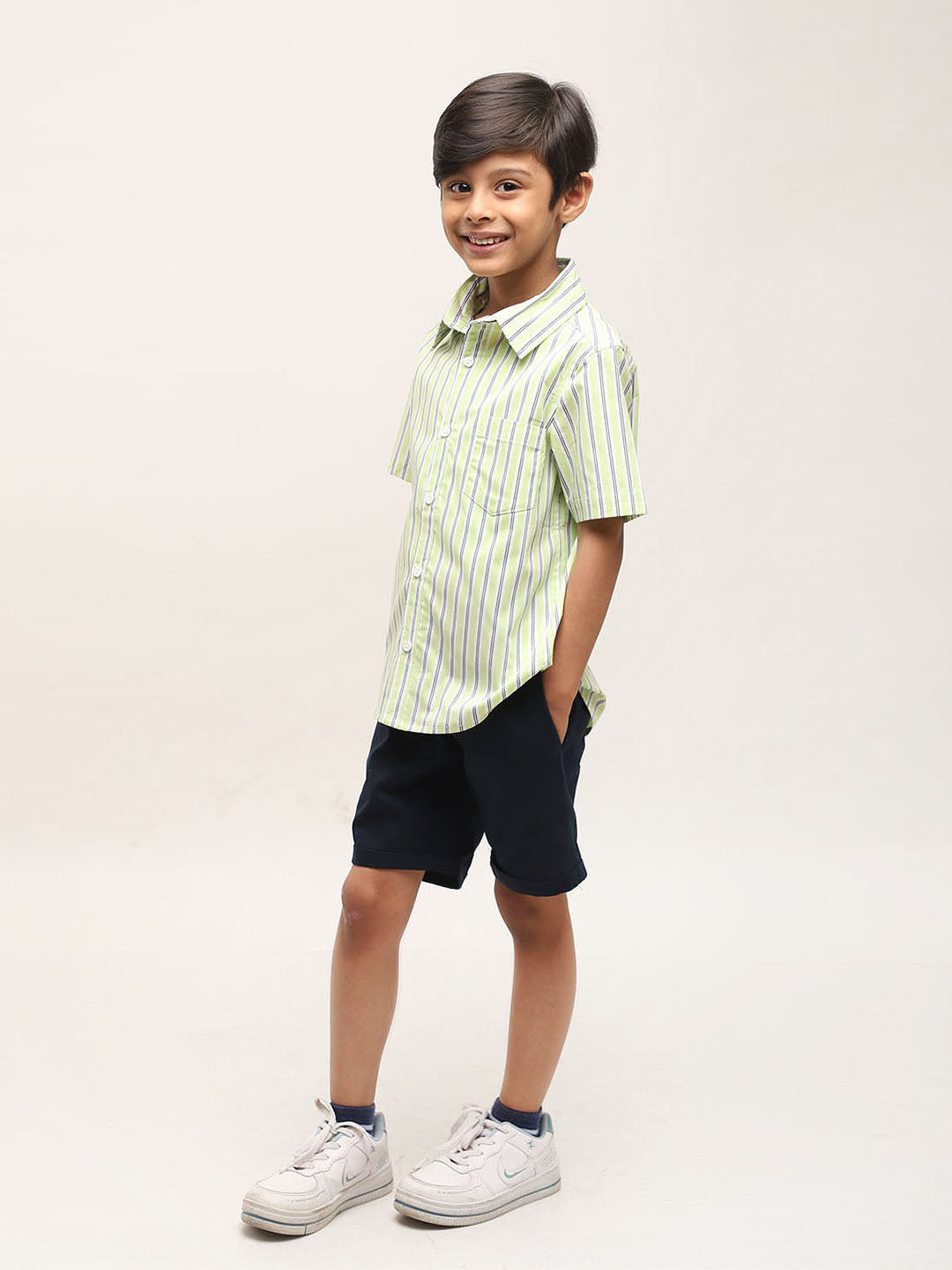 Green striped shirt with shorts for Boys
