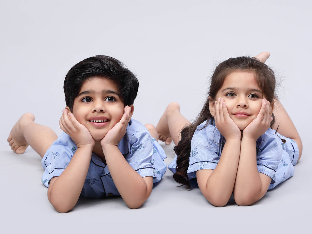 Notched Lil Cub Print Night Suits for Girls & Boys