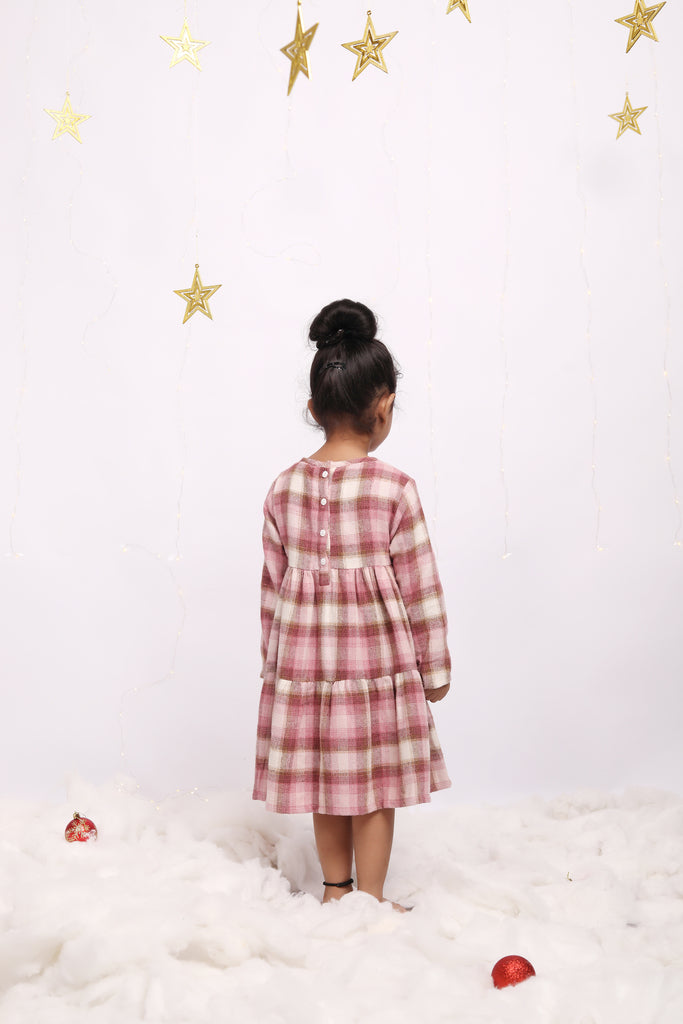 Pink & Brown Checks Christmas Flannel Dress