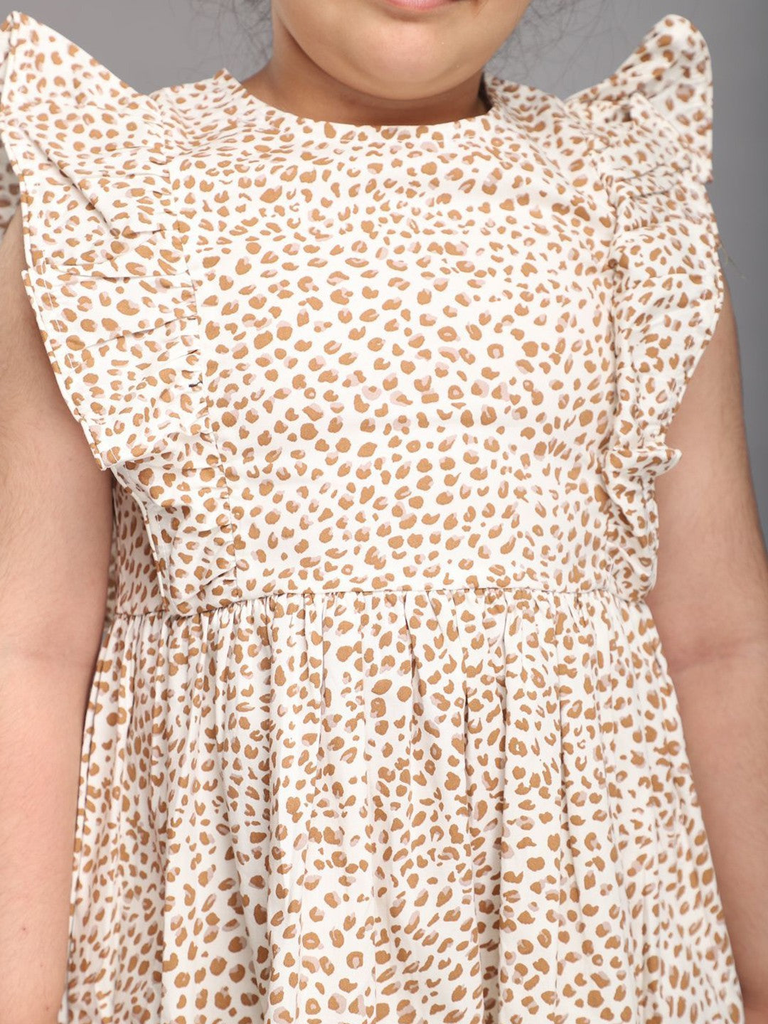 Girls Animal Printed Flutter Sleeve Dress