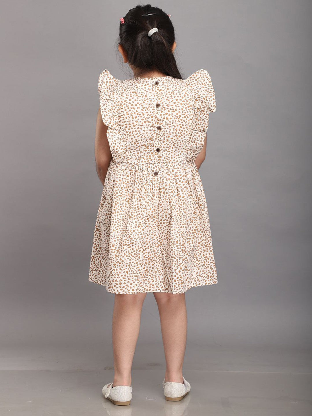 Girls Animal Printed Flutter Sleeve Dress