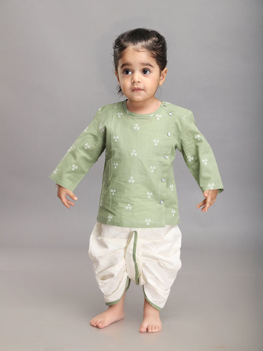 Infant Dhoti Kurta Set in Handloom Cotton - Sage Green