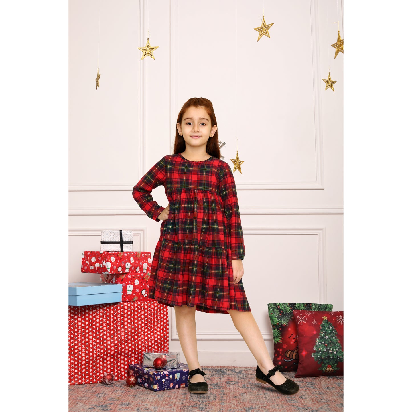 Red Plaid Christmas Flannel Dress