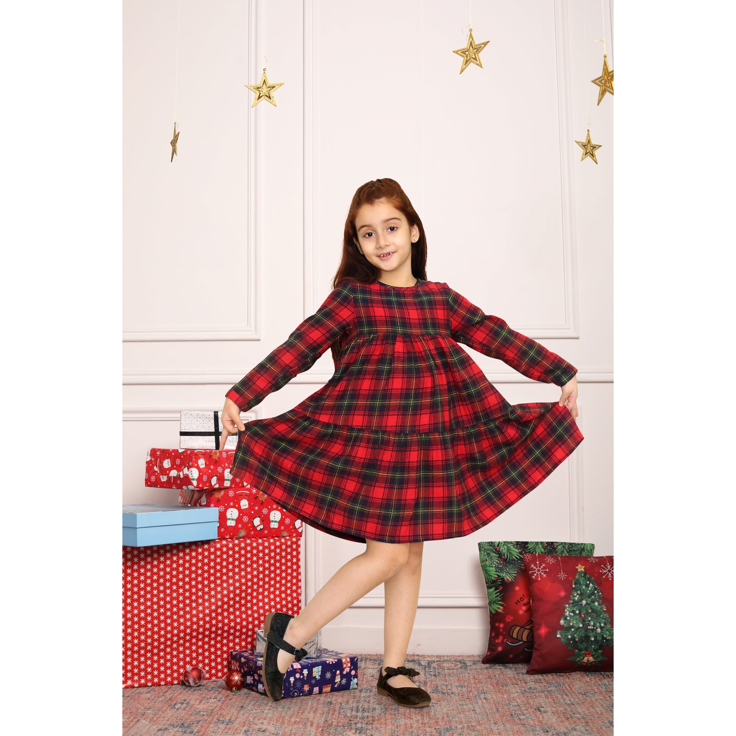 Red Plaid Christmas Flannel Dress