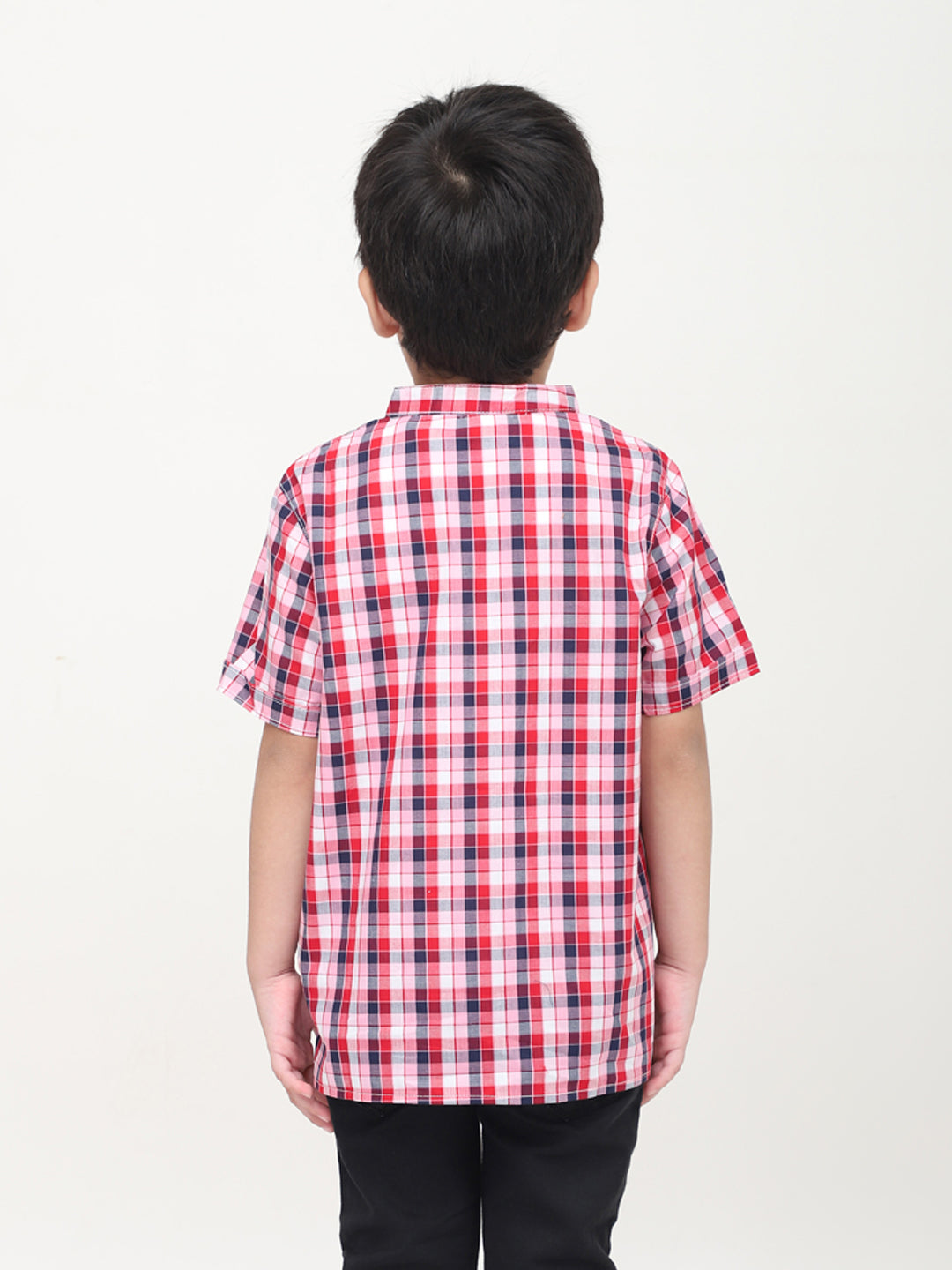 Mandarin Style Checkered Half Sleeves Shirt - Multicolored