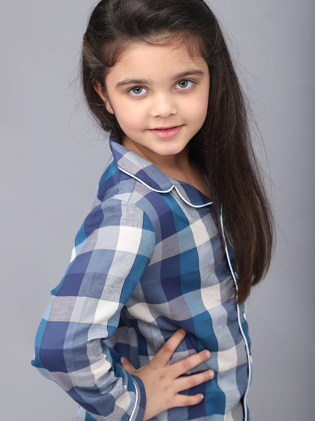Blue & White Checkered Night Suits For Boys and Girls