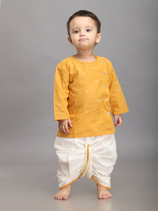Infant Dhoti Kurta Set in Handloom Cotton - Yellow