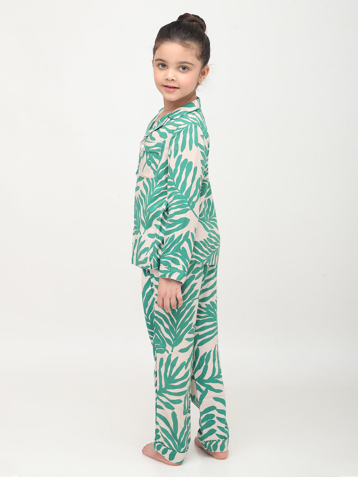 Tropical Printed Full Sleeves Night Suits For Girls