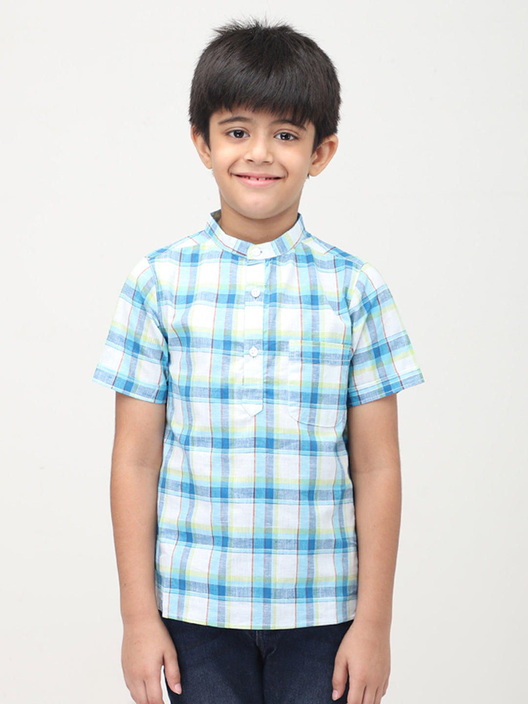 Mandarin Collared Half Sleeves Casual Shirts For Boys