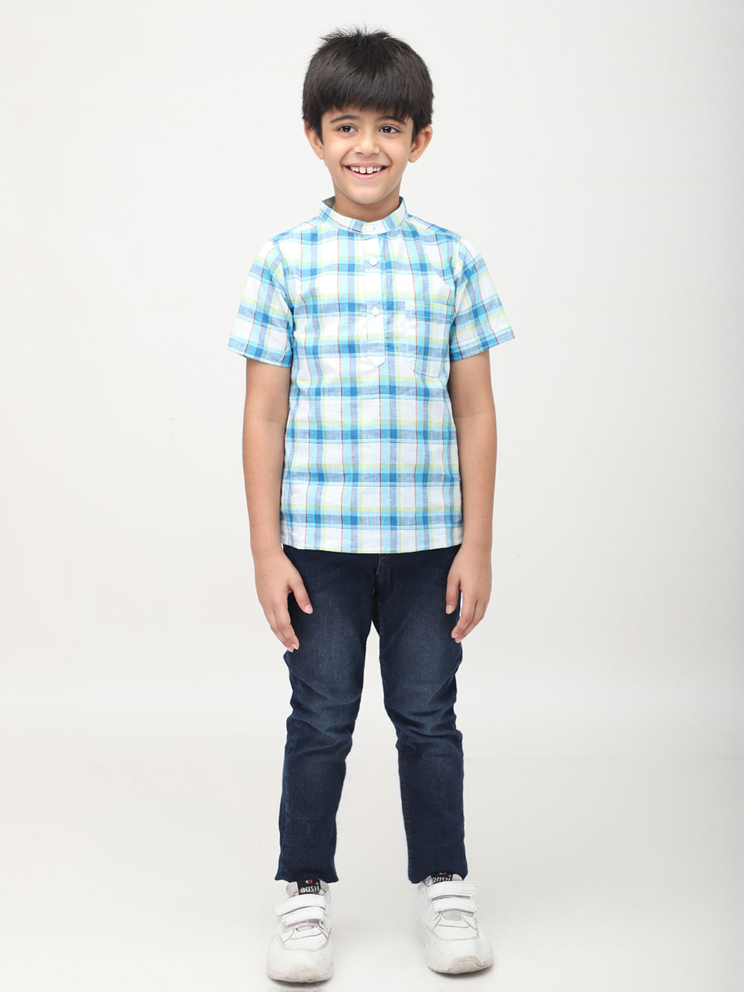 Mandarin Collared Half Sleeves Casual Shirts For Boys