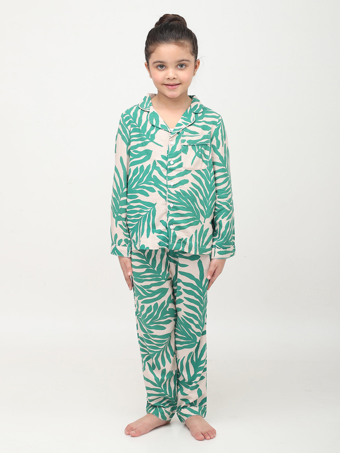 Tropical Printed Full Sleeves Night Suits For Girls